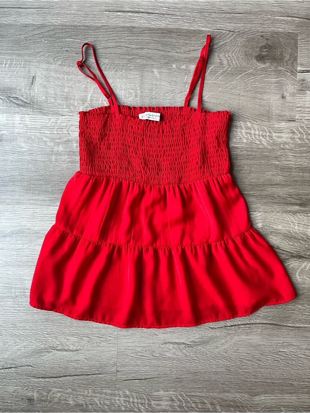 Paper Crane Bright Red Smocked Tiered Camisole with Adjustable Straps